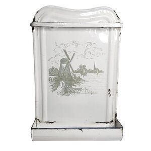 Vtg Enamel Wall Utensil Ladle Rack Dutch Windmill Sailboats Sage Green White